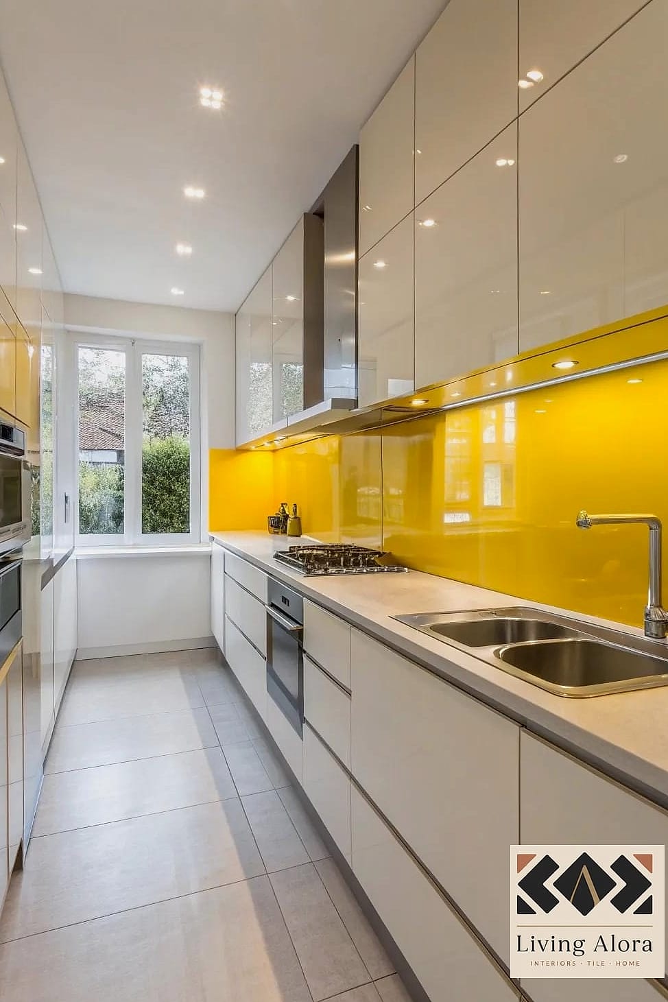 25 Colorful Glass Backsplash Ideas That Maximize Style and Function 5 Sunny Yellow Glass Herringbone Pattern