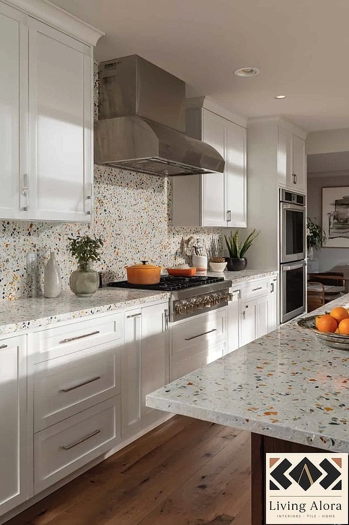 Terrazzo Accent Strip Above the Stove