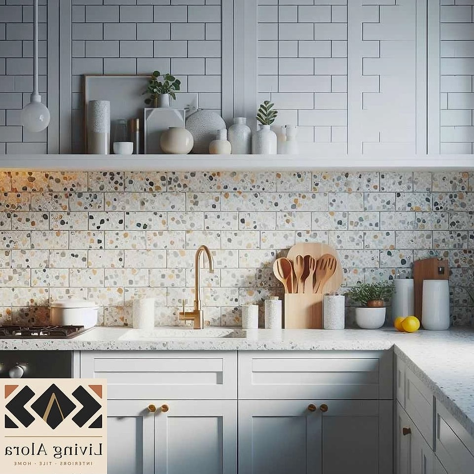 Terrazzo Tile in a Herringbone Pattern