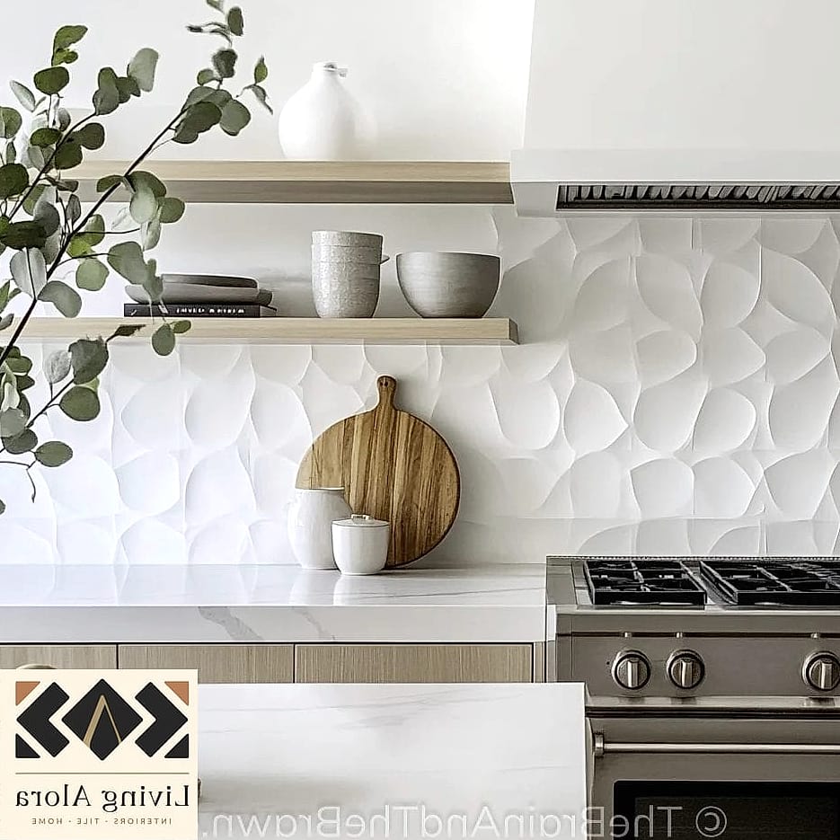 25 Backsplash for White Quartz Countertops Ideas From Homes We Absolutely Love 8 Textured Ceramic Tile in Cream