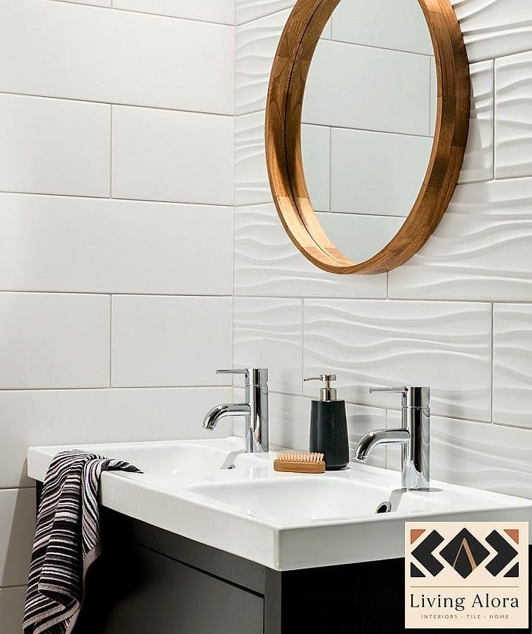 21 White Bathroom Ideas That Maximize Style and Function 19 Textured White Accent Tile