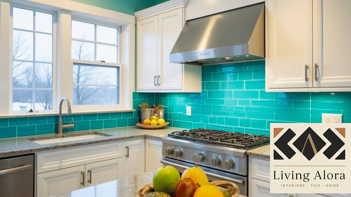 25 Colorful Glass Backsplash Ideas That Maximize Style and Function 9 Turquoise Glass Tile Full Wall Installation