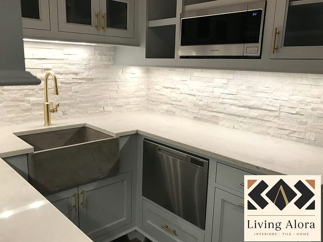 25 Backsplash for White Quartz Countertops Ideas From Homes We Absolutely Love 21 Two-Tone Tile Design