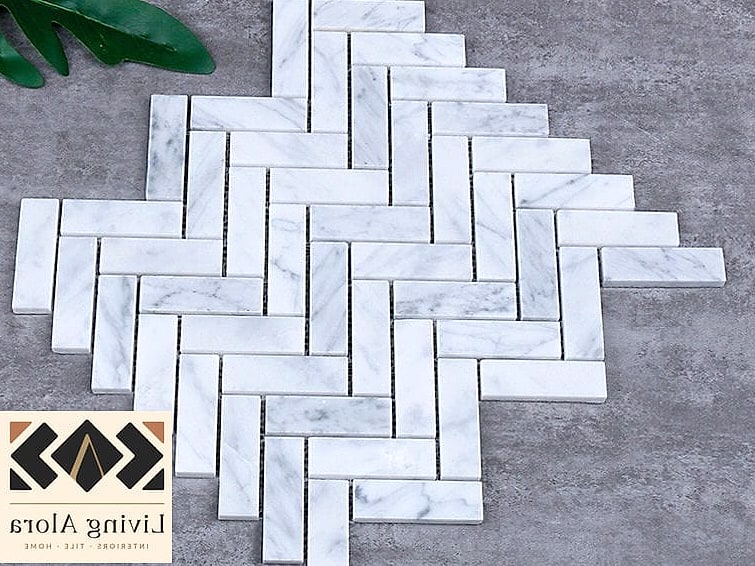25 Square Mosaic Tile Ideas Perfect for Any Budget 7 Two-Tone Herringbone Squares