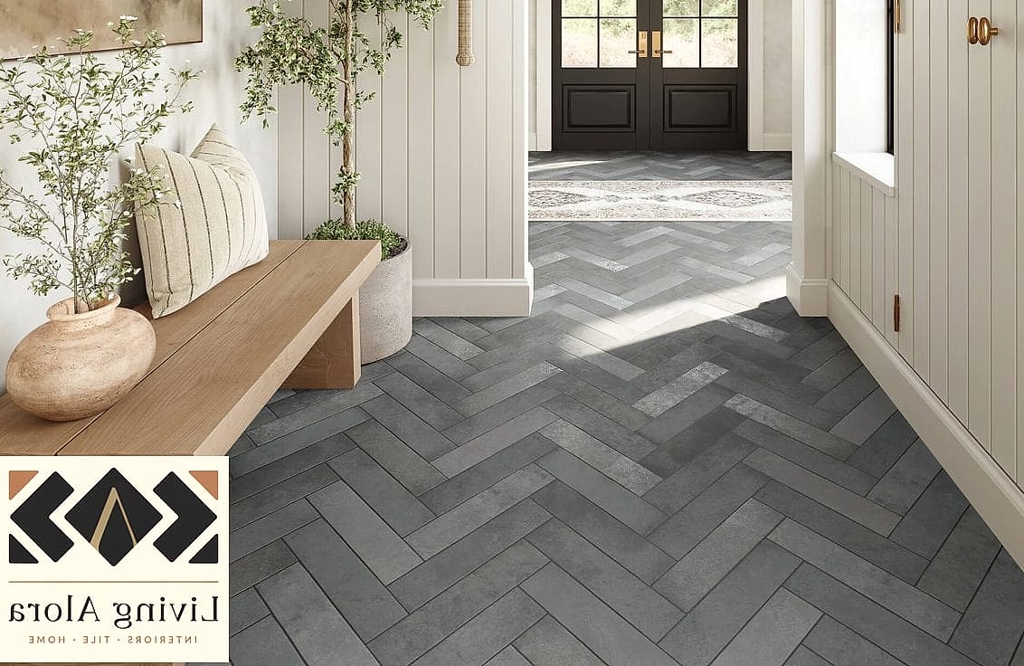 30 Herringbone Tile Ideas That Maximize Style and Function 6 Two-Tone Herringbone Pattern