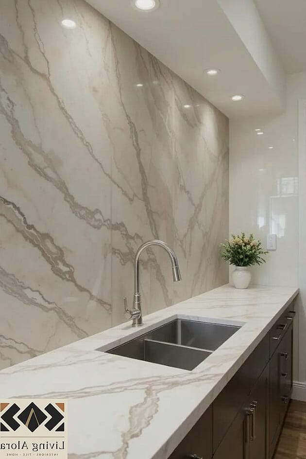 14 Quartz Backsplash Ideas That Will Transform Your Space 11 Two-Tone Quartz Backsplash