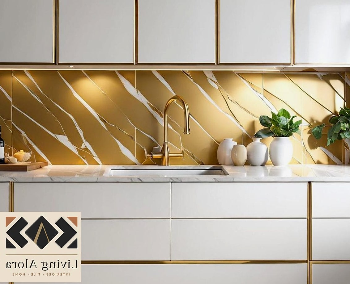 19 Gold Backsplash Ideas That Will Transform Your Space 7 Vertical Gold Tile Installation