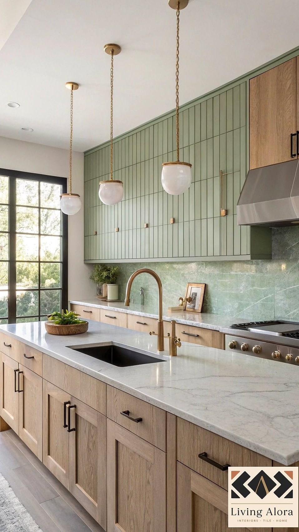 Vertical Stacked Tile with Warm Wood Tones