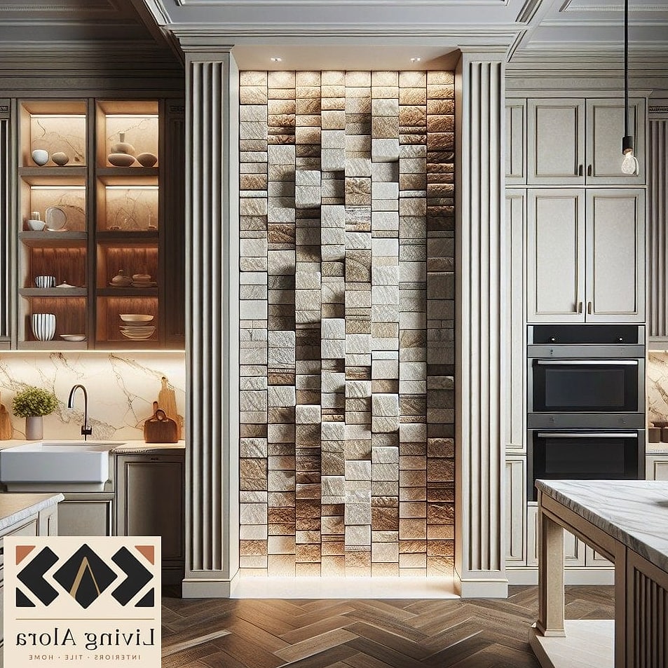 17 Modern Limestone Backsplash Ideas That Prove This Trend Is Here to Stay 5 Vertical Stacked Limestone Panels