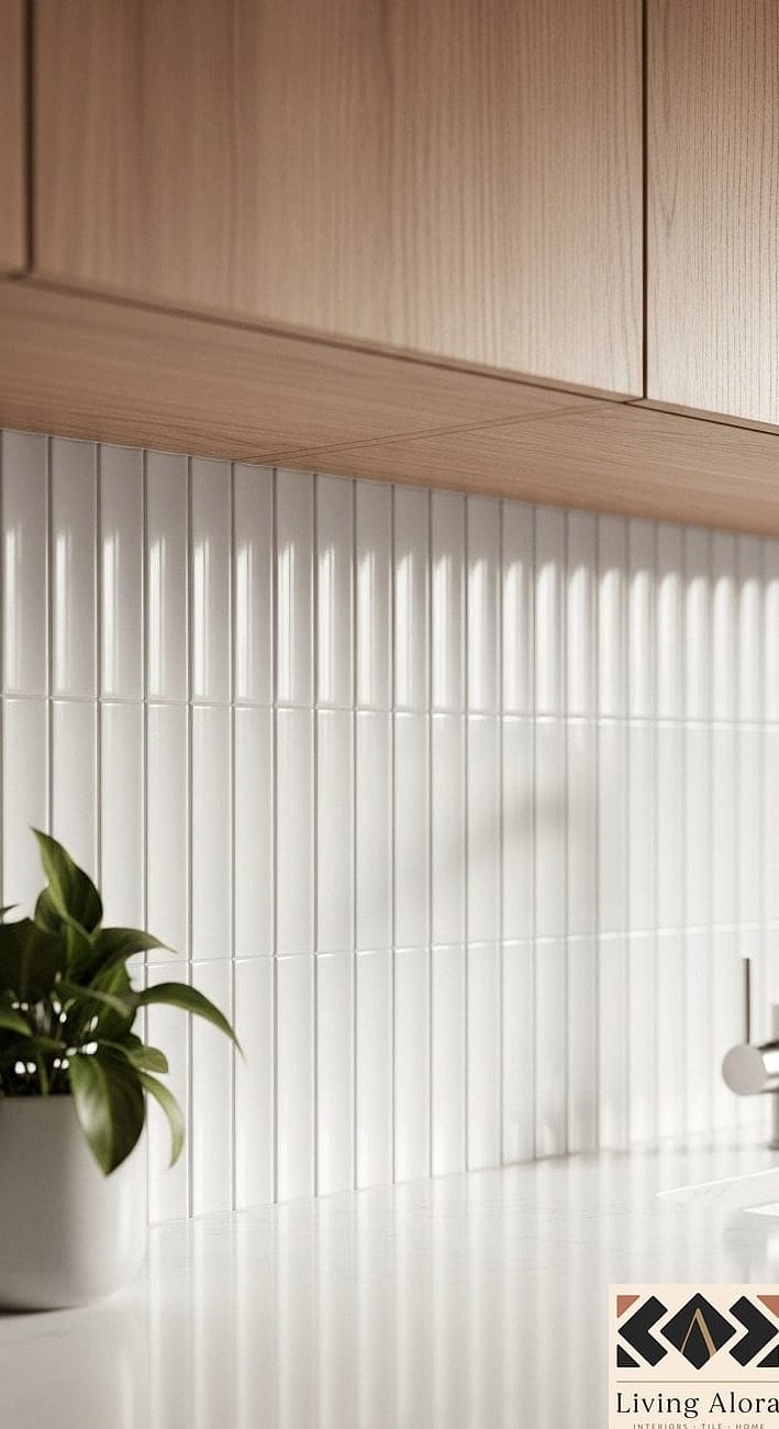 19 Modern Porcelain Backsplash Ideas That Prove This Trend Is Here to Stay 8 Vertical Stacked Installation