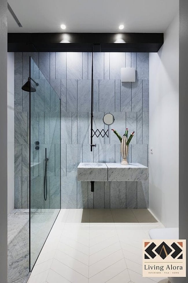 Vertical Stacked Tile in a Walk-In Shower Niche