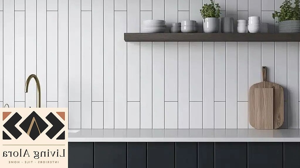 Vertical Subway Tile with Black Grout
