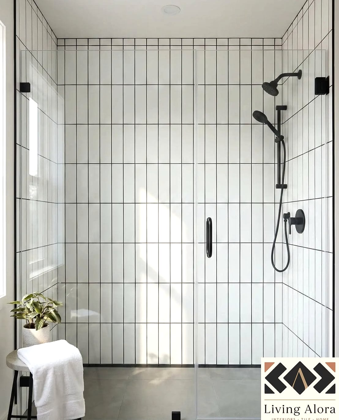 Vertical Subway Tile Behind Open Shelving