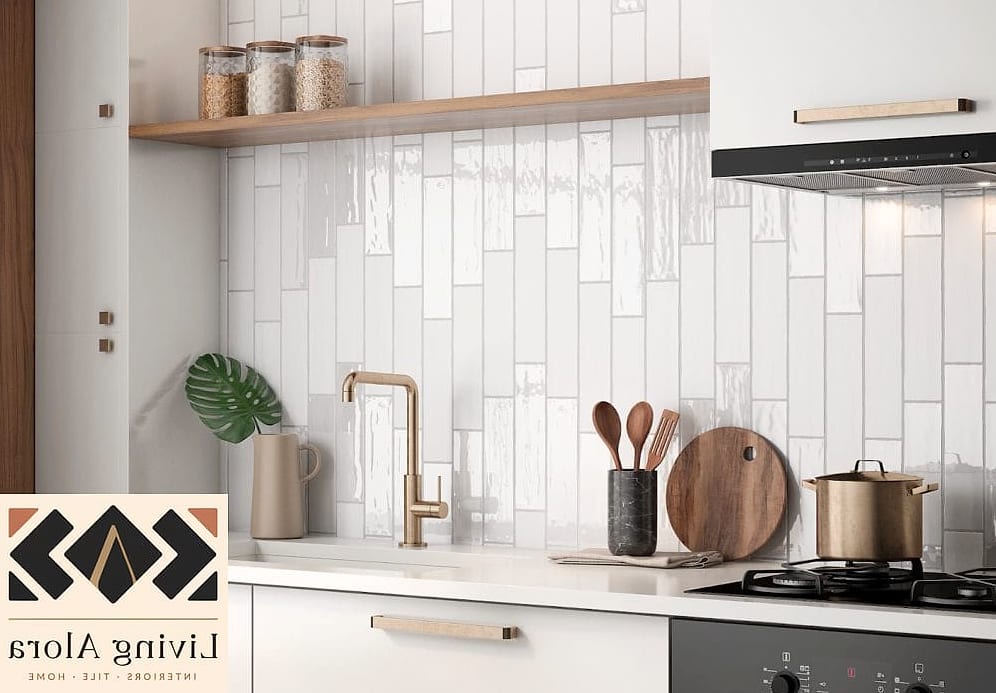 Vertical Subway Tile Kitchen Island Wrap