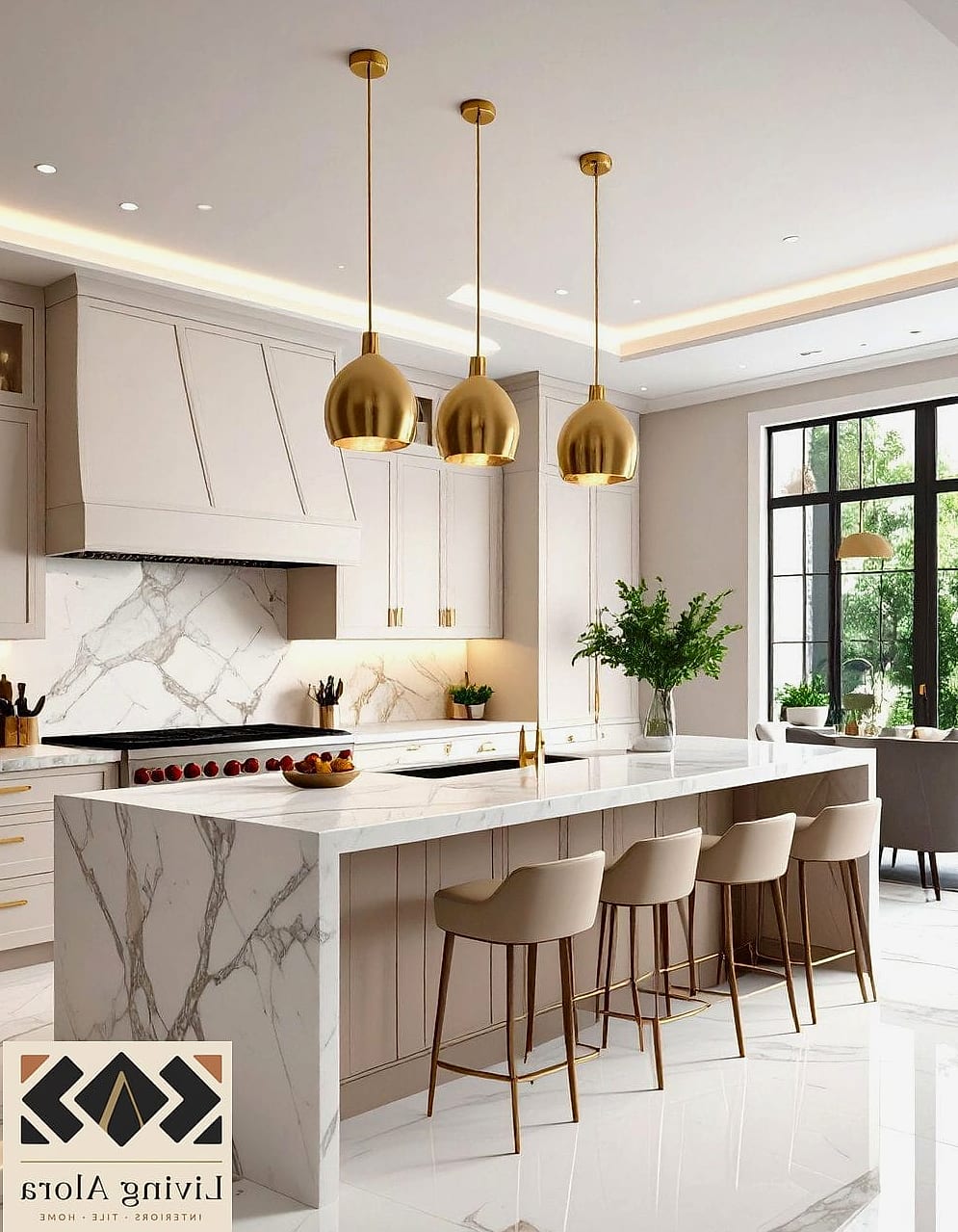 17 Ceiling Height Backsplash Ideas From Homes We Absolutely Love 14 Warm Beige Zellige Behind a Range Hood