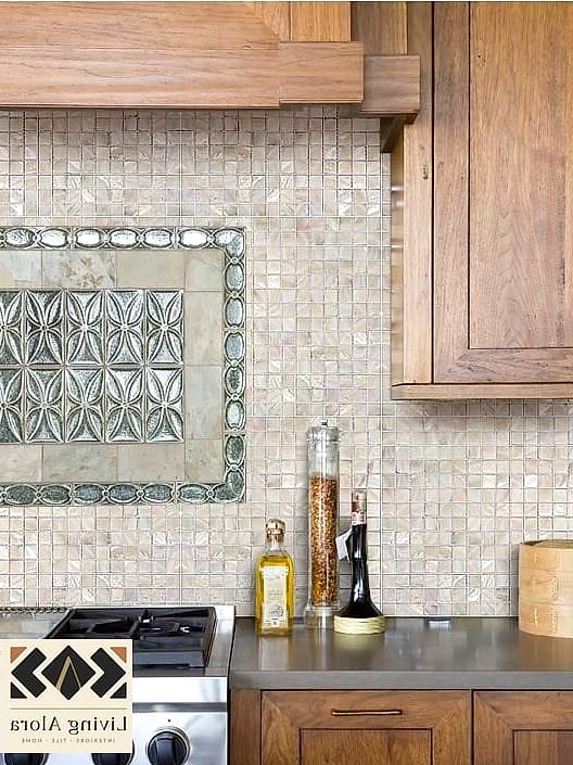19 Mother of Pearl Backsplash Ideas We Can't Stop Pinning 18 Warm Champagne Mother of Pearl for Neutral Kitchens