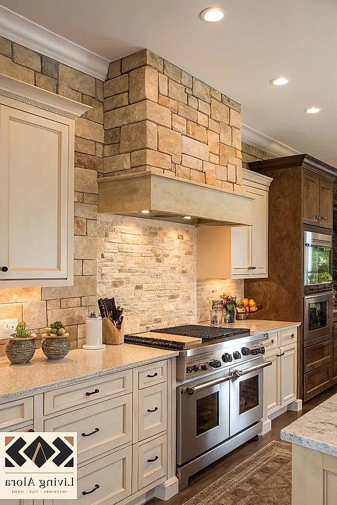 Warm-Toned Travertine Subway Tile