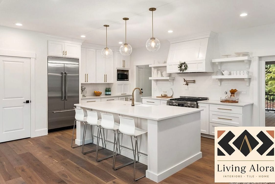 Warm White Shaker Cabinets with Brass Hardware