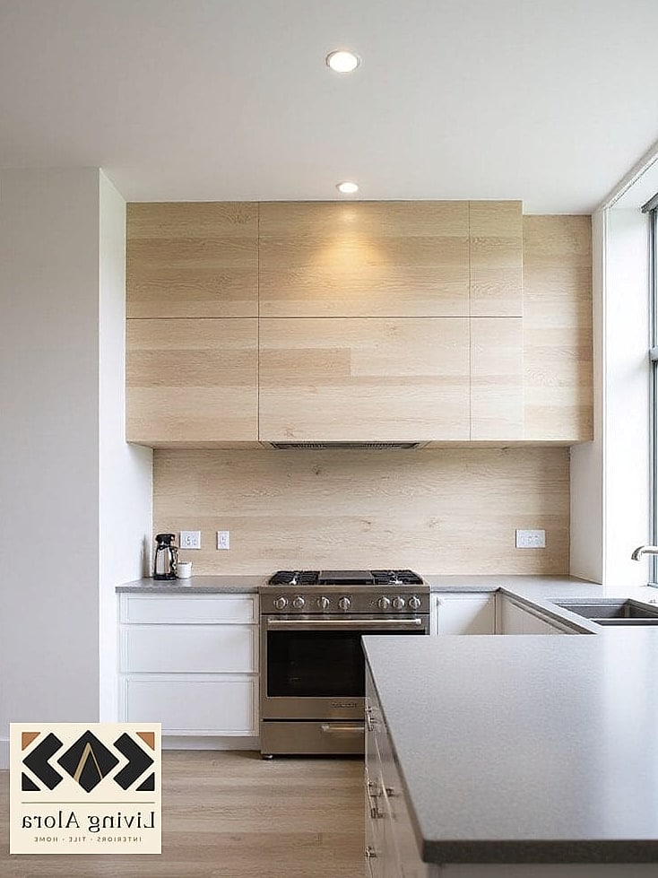 20 Modern Backsplash Ideas That Maximize Style and Function 9 Warm Wood-Look Tile