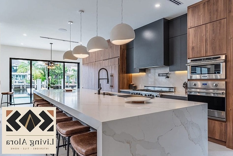 13 Contemporary Kitchen Ideas That Are Absolutely Worth It 2 Waterfall Quartz Islands