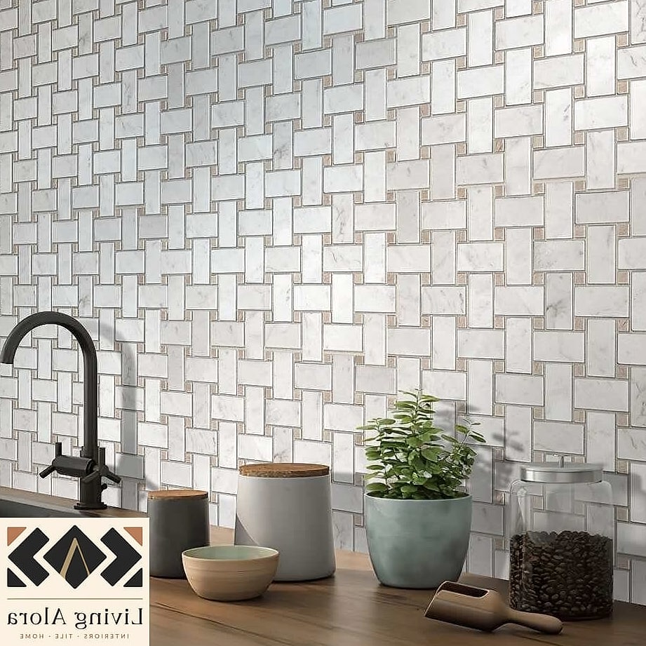 30 Modern White Backsplash Ideas You'll Want to Save Right Now 15 White Basketweave Mosaic