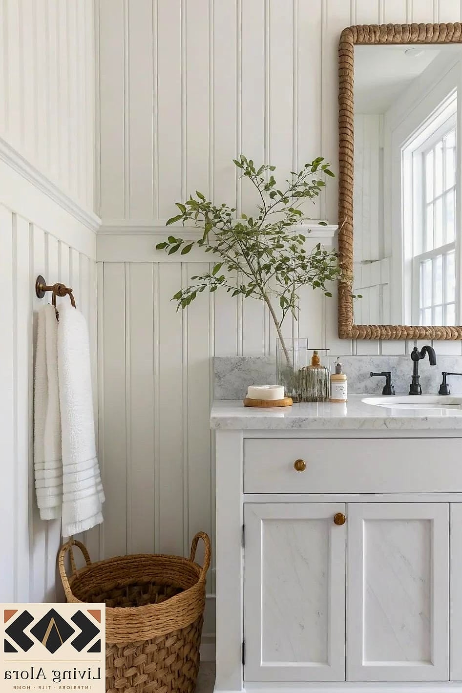 21 White Bathroom Ideas That Maximize Style and Function 16 White Board and Batten Walls
