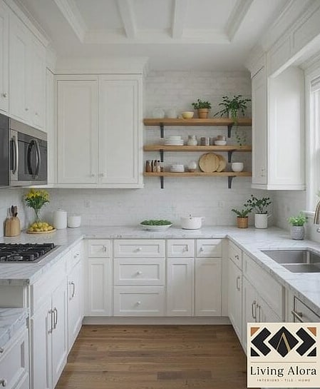 White Cabinets with Open Shelving Accents
