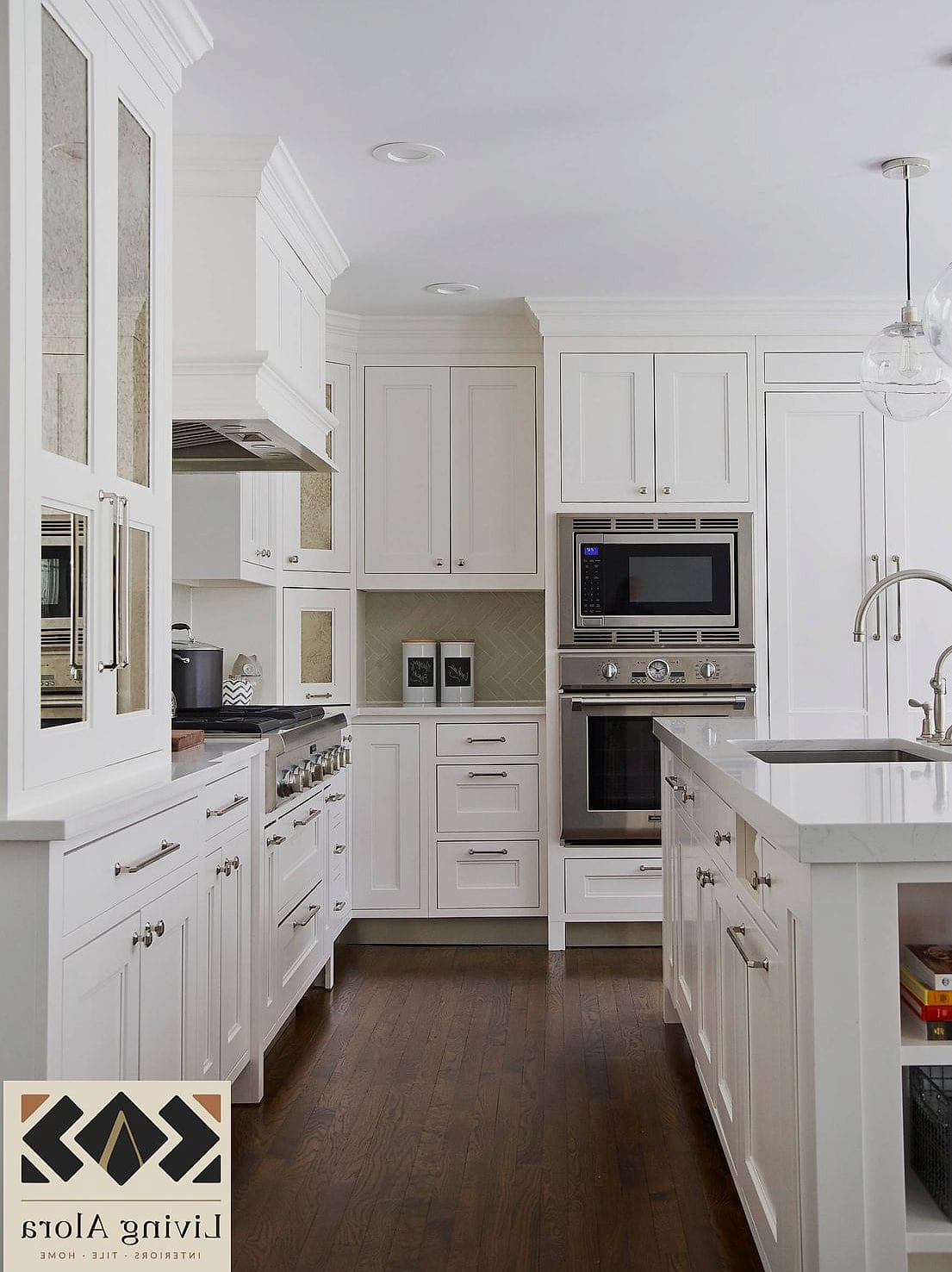 27 White Cabinets Ideas You Haven't Seen Before 14 White Cabinets with a Dark Wood Range Hood