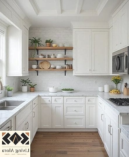 27 White Cabinets Ideas You Haven't Seen Before 16 White Cabinets with Open Shelving on the Ends