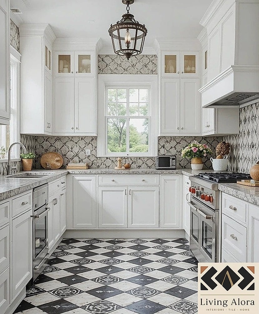 27 White Cabinets Ideas You Haven't Seen Before 19 White Cabinets with a Bold Tile Backsplash