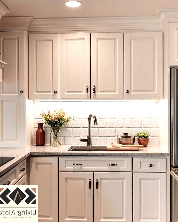 27 White Cabinets Ideas You Haven't Seen Before 22 White Cabinets with Under-Cabinet Lighting in Warm Tones