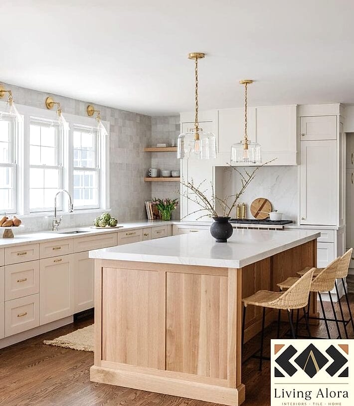 18 White Cabinets Ideas That Prove This Trend Is Here to Stay 3 White Cabinets Paired with a Wood Island