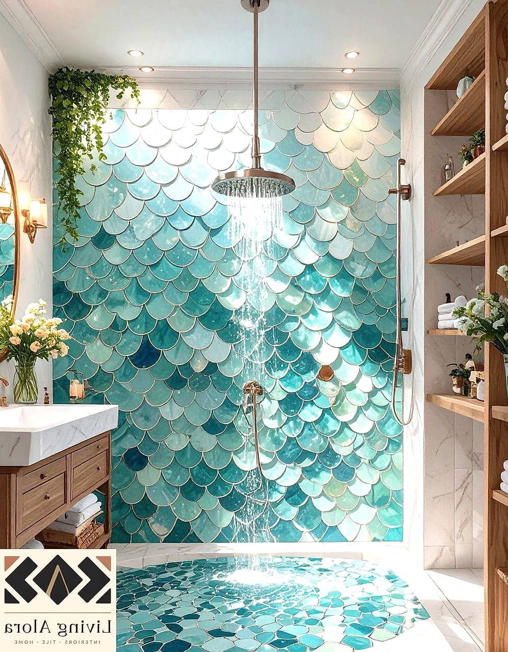White Fish Scale Shower Surround for a Spa-Like Bathroom