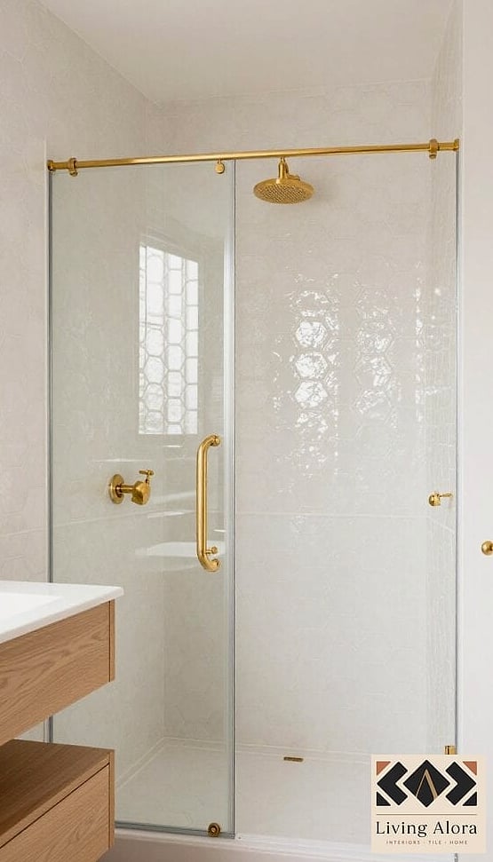 White Glass Tile Shower Surround
