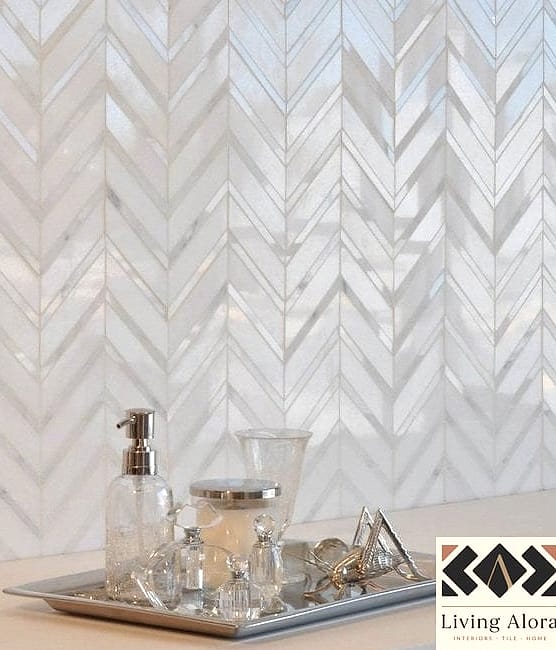 White Glass Tile with a Chevron Pattern
