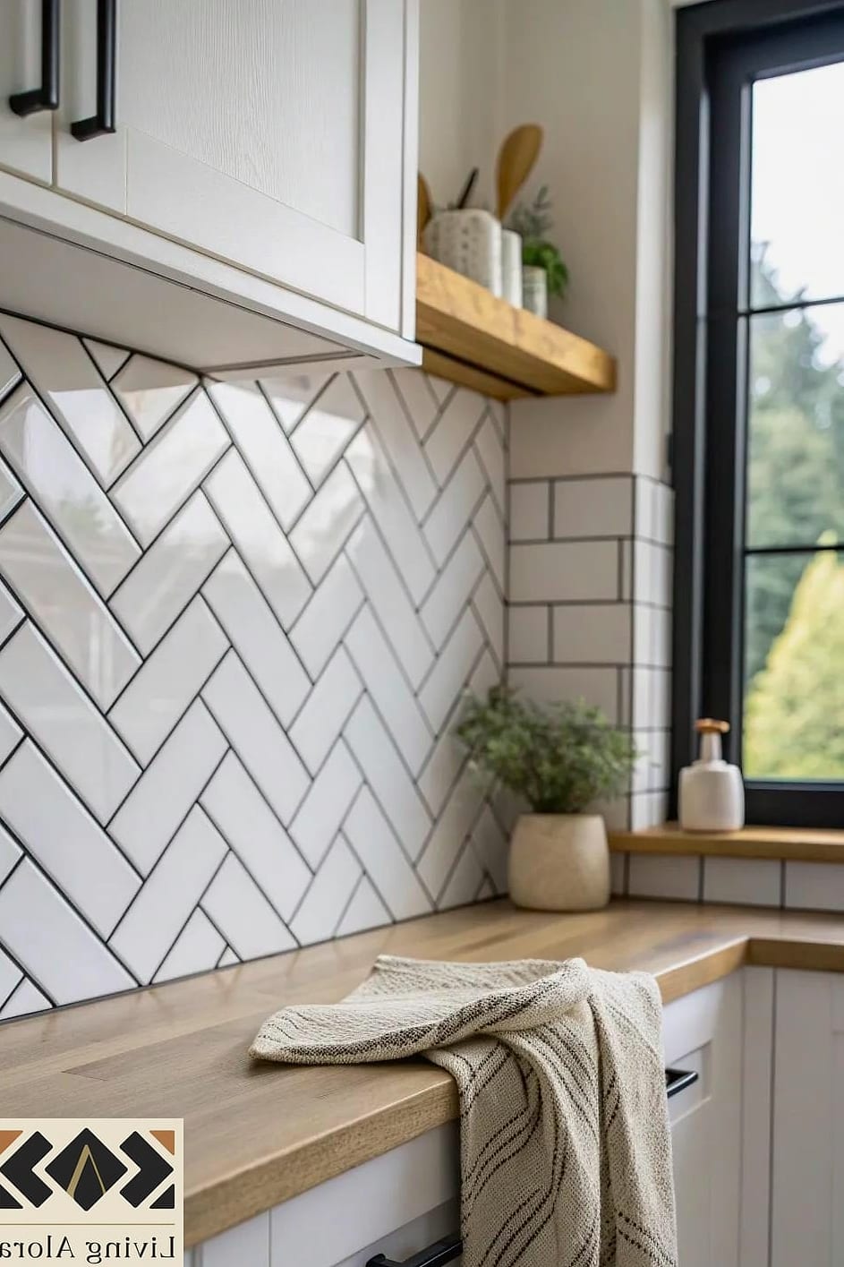 23 White Tile Ideas Perfect for Any Budget 6 White Herringbone Backsplash