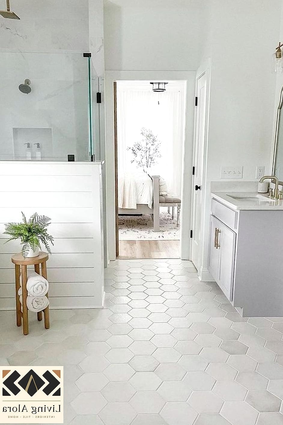 21 White Bathroom Ideas That Maximize Style and Function 22 White Hexagon Tile Flooring