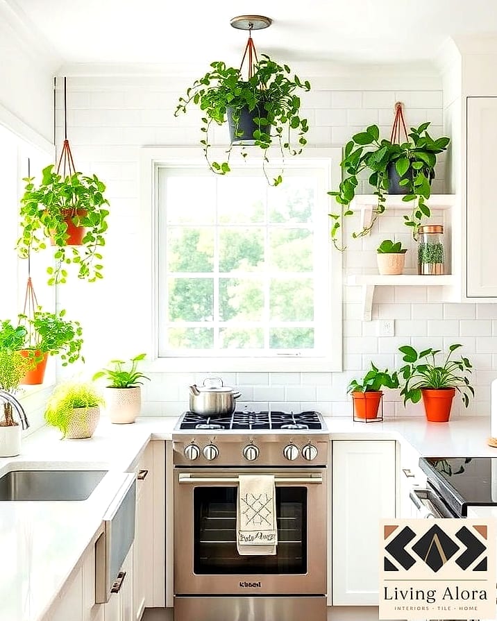 16 White Kitchen Ideas Perfect for Any Budget 13 White Kitchen with Greenery