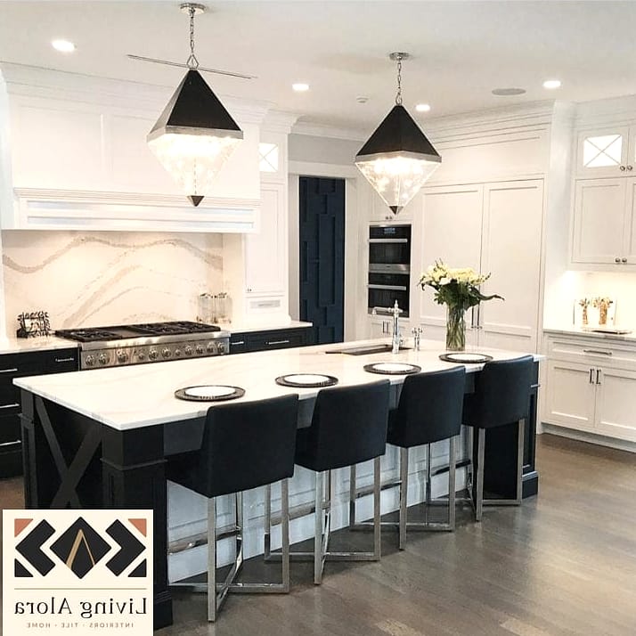 White Kitchen with a Black Island
