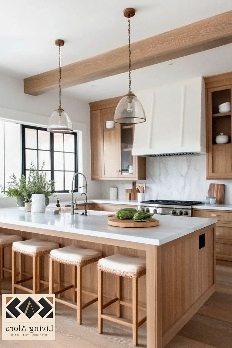 White Kitchen with Warm Wood Floors