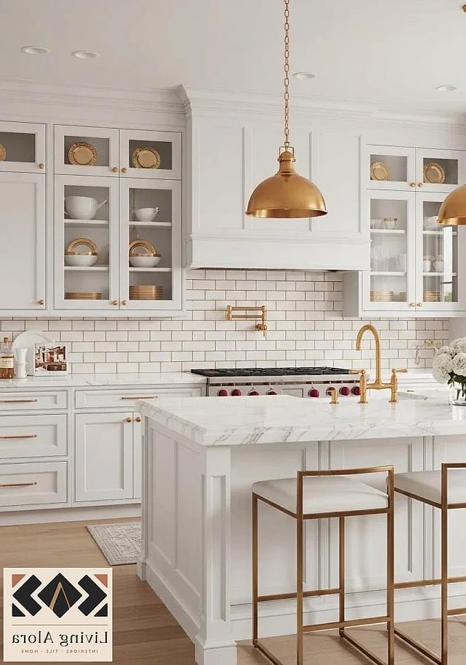 White Kitchen with Brass or Gold Accents