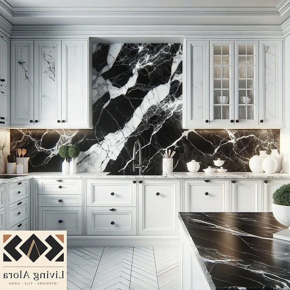 White Marble with Black Grout