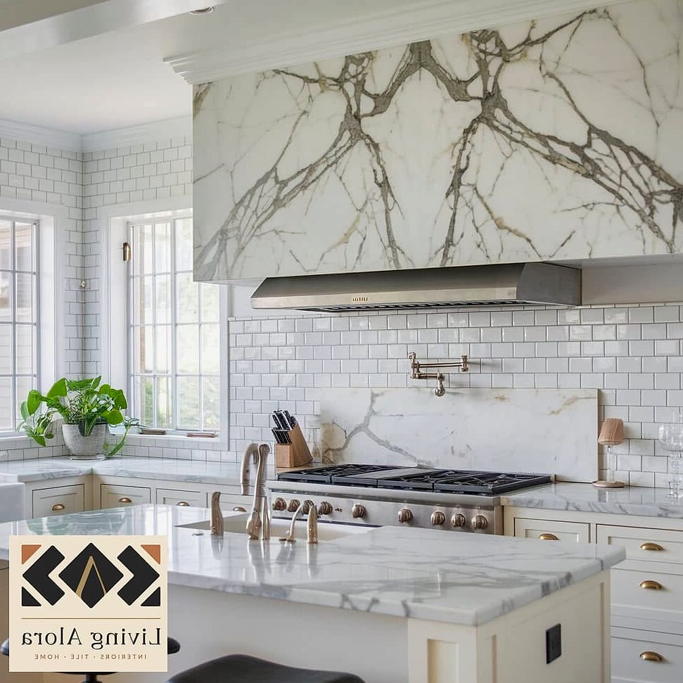 White Marble Backsplash with Under-Cabinet Lighting