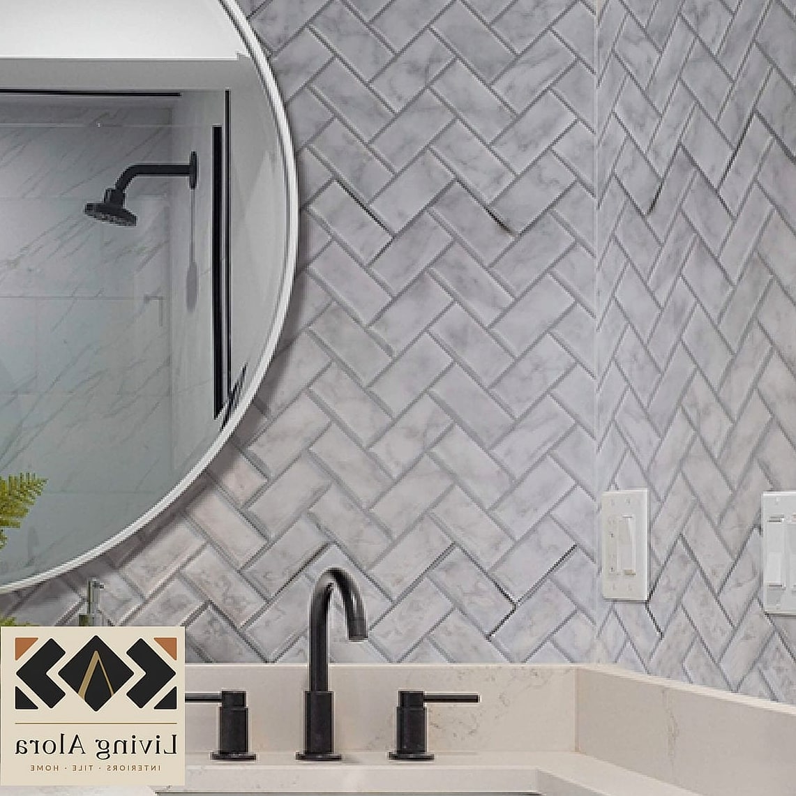 27 Backsplash for White Bathroom Ideas Trending on Pinterest This Year 7 White Marble Herringbone Backsplash