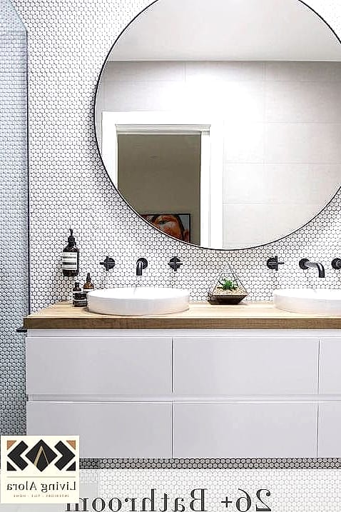 27 Backsplash for White Bathroom Ideas Trending on Pinterest This Year 11 White Penny Round Tile