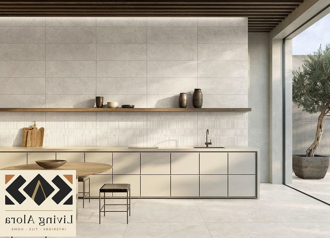 White Tile with Exposed, Colored Grout