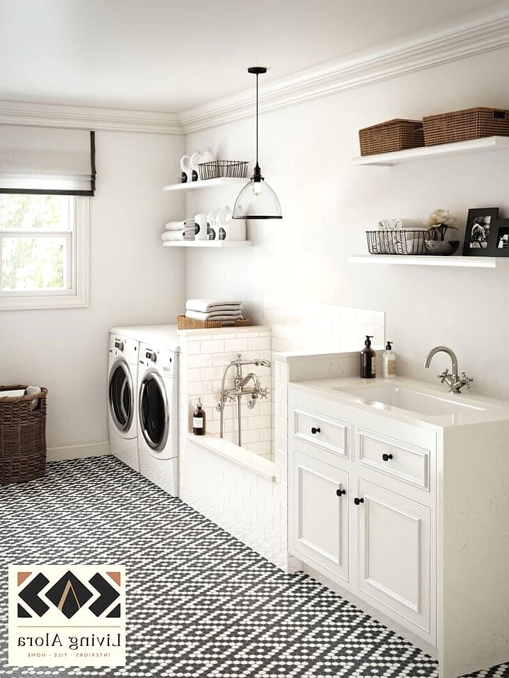 23 White Tile Ideas Perfect for Any Budget 18 White Tile Laundry Room Floor