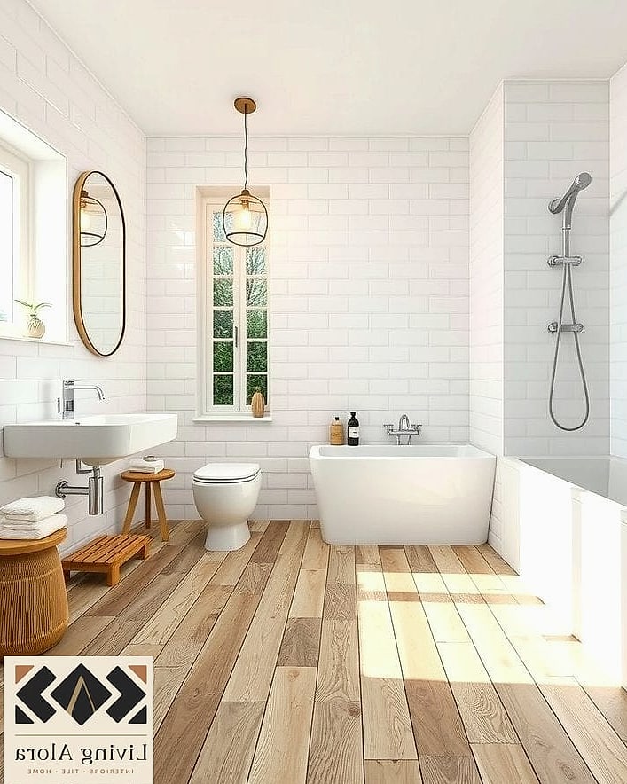 23 White Tile Ideas Perfect for Any Budget 21 White Tile with Warm Wood Accents