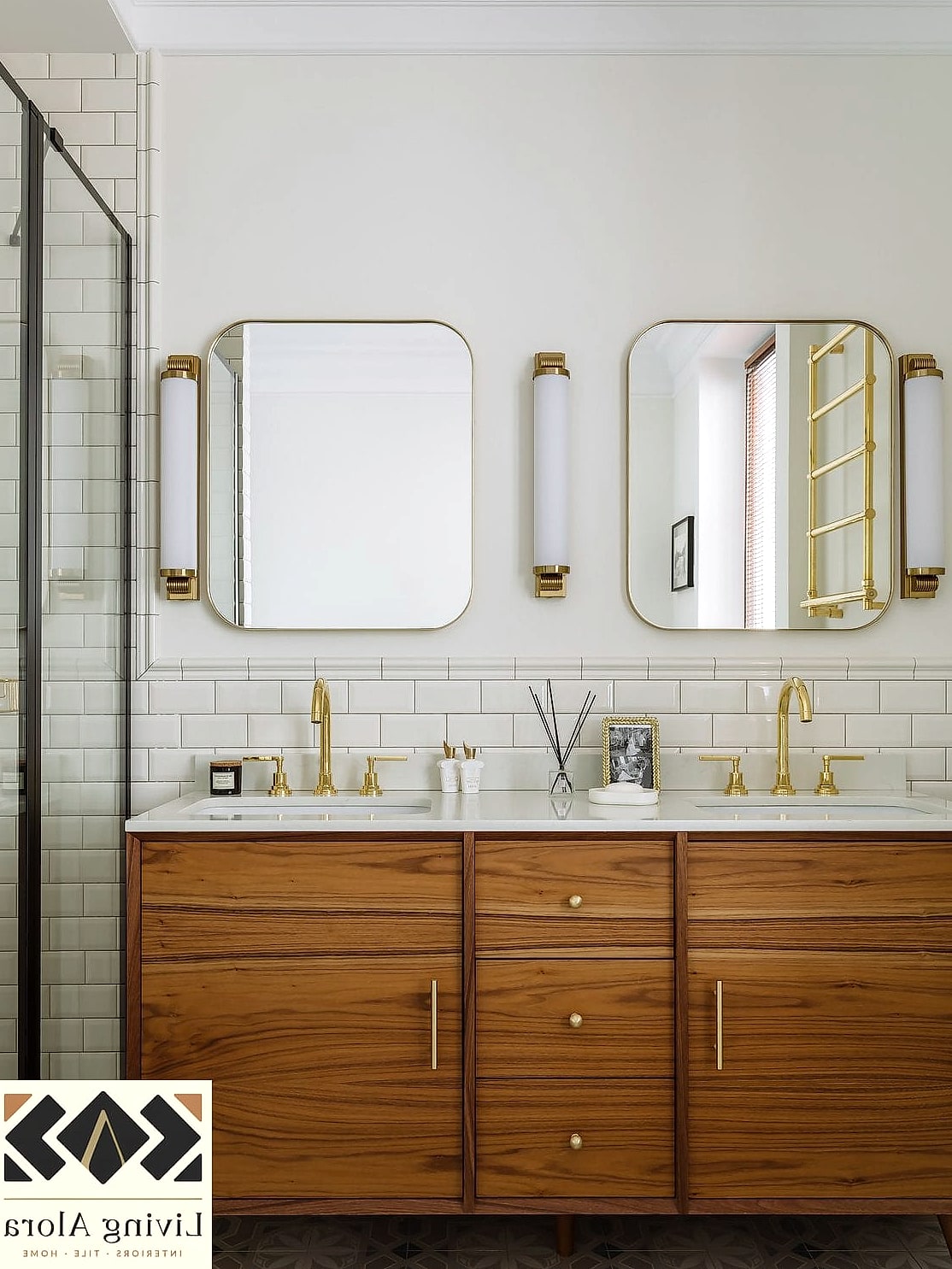 27 Backsplash for White Bathroom Ideas Trending on Pinterest This Year 20 White Tile with Wood Vanity Accents