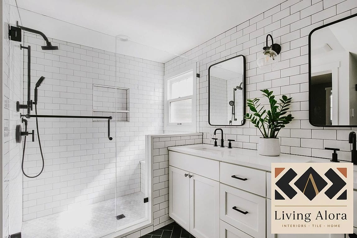 White Tile with Black Fixtures